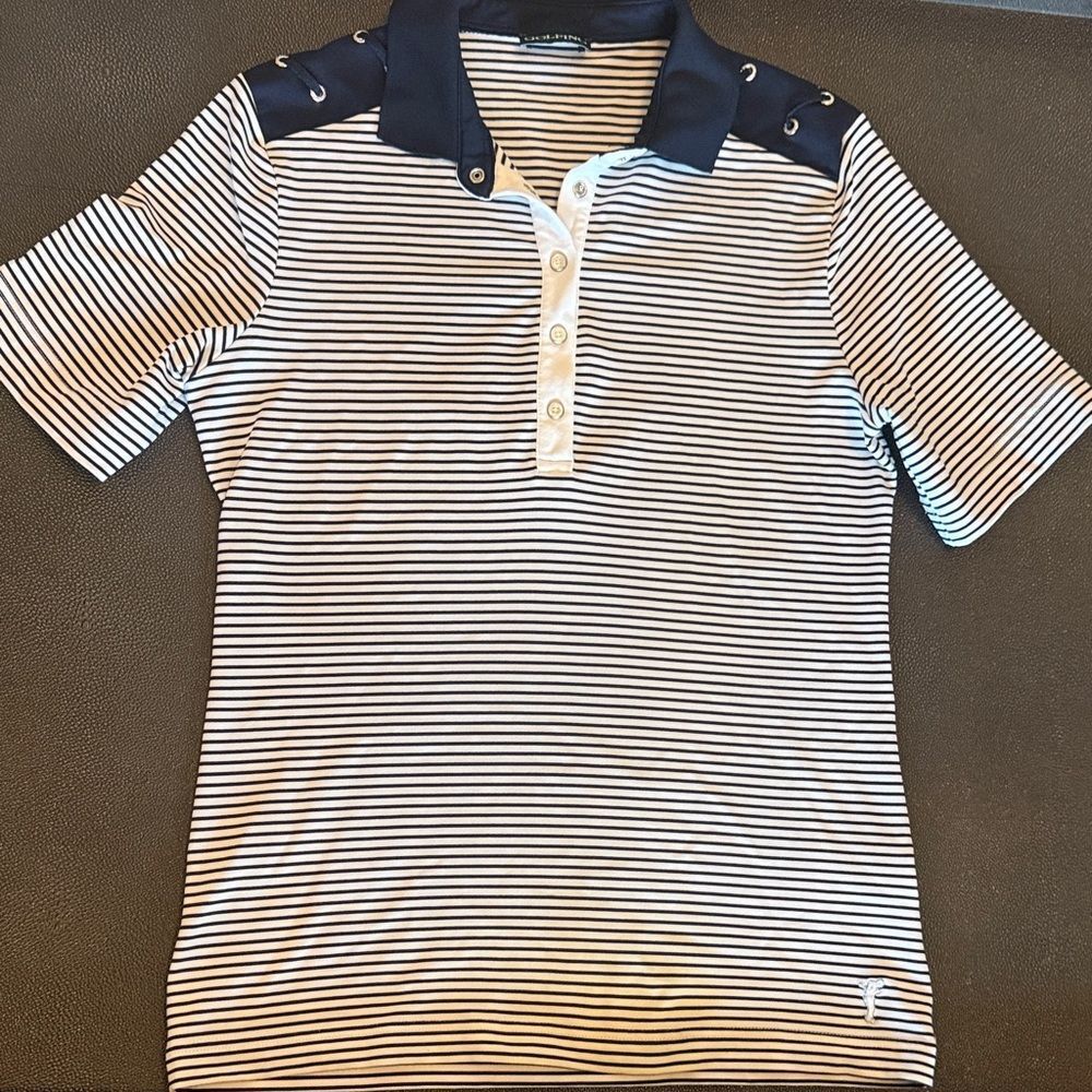 Golfino Navy and White Striped Women's Golf Polo Shirt size 8/ M